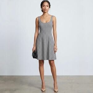 Bailey 44 Gingham Dress Black White Linen Blend Fit Flare Scoop Neck NWT Size 2